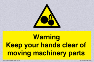 Warning - Keep your hands clear of moving machinery parts